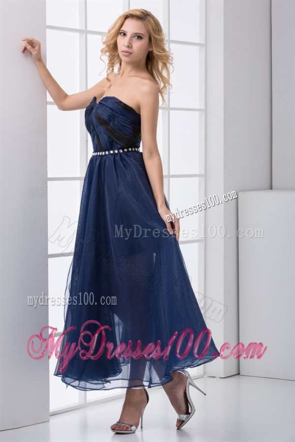 Empire Sweetheart Beading Ankle length Chiffon Navy Blue Evening Dress