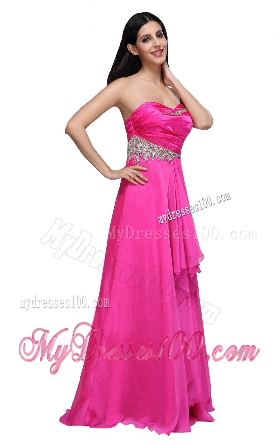 Empire Sweetheart Beading and Ruching Chiffon Hot Pink Evening Dress