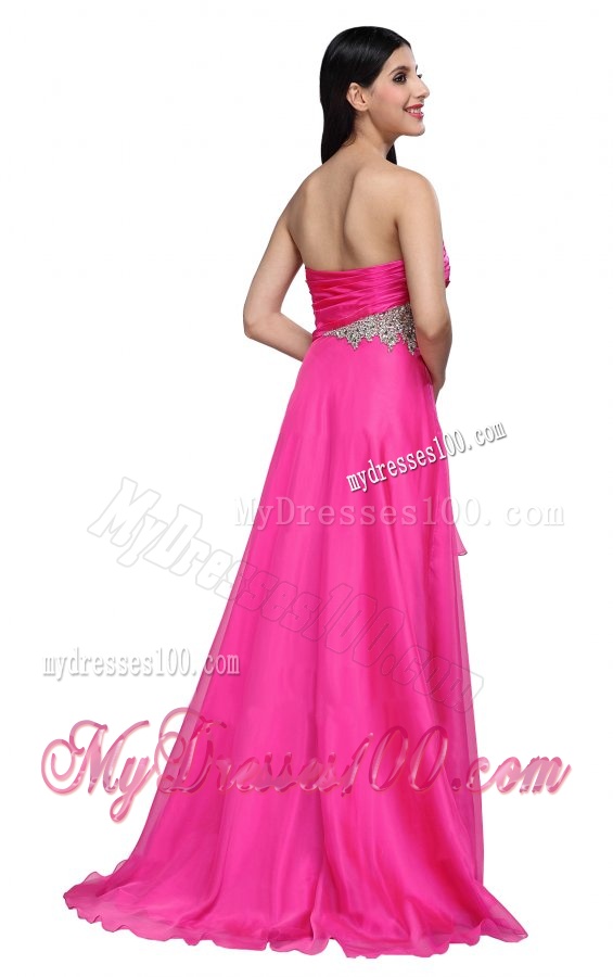 Empire Sweetheart Beading and Ruching Chiffon Hot Pink Evening Dress