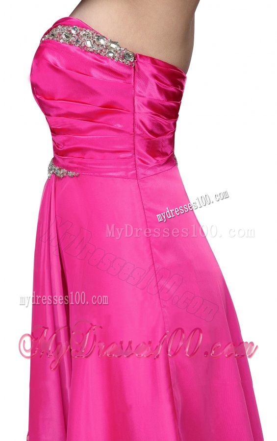 Empire Sweetheart Beading and Ruching Chiffon Hot Pink Evening Dress