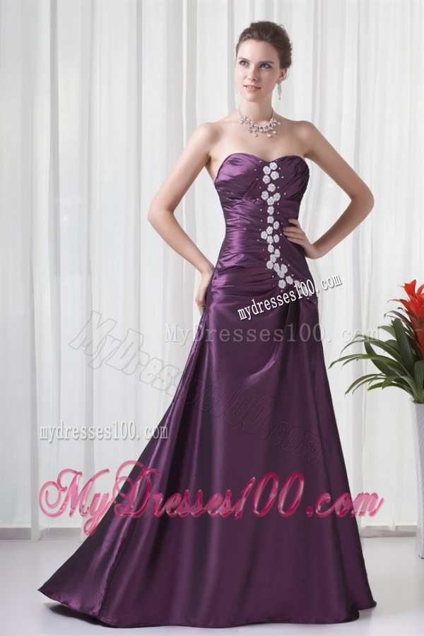 Empire Sweetheart Purple Appliques Long Lace Up Evening Dress
