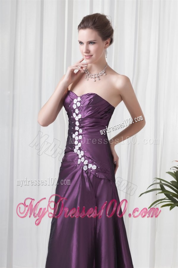 Empire Sweetheart Purple Appliques Long Lace Up Evening Dress