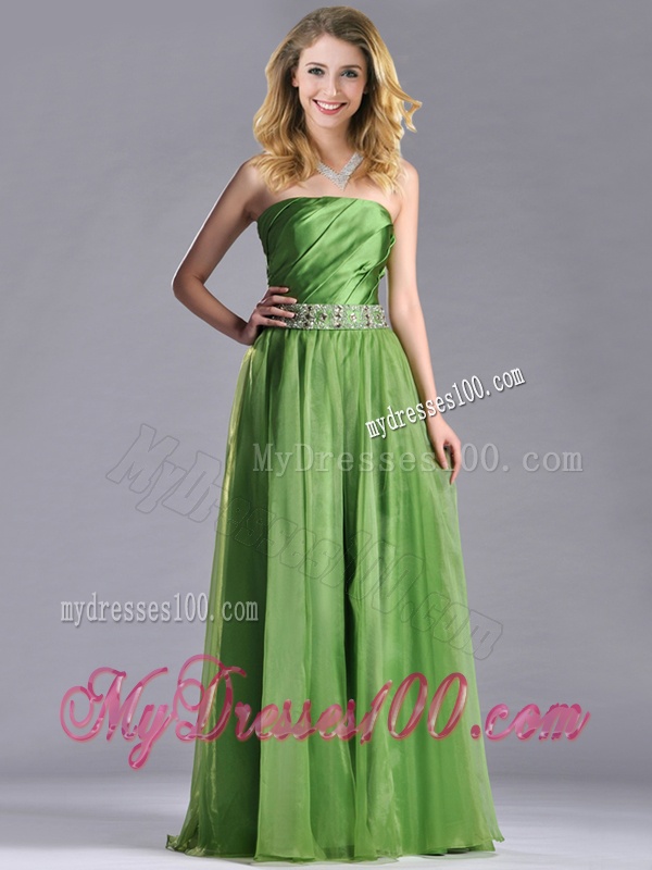 Exclusive Strapless Beaded Decorated Waist Evening Dress with Side Zipper