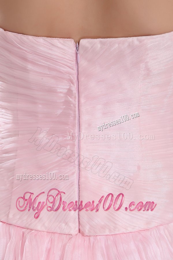 Exquisite A-line Sweetheart Court Train Ruching Pink Evening Dress