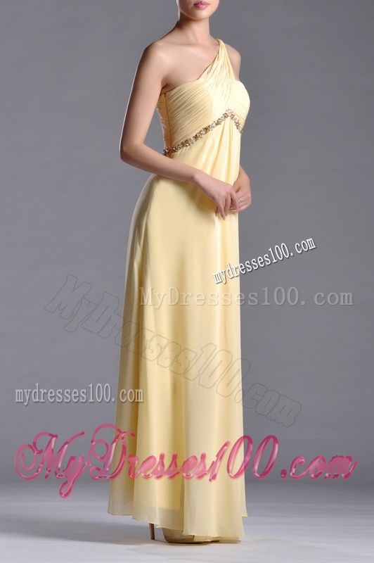Exquisite One Shoulder Yellow Evening Dress with Beading and High Slit