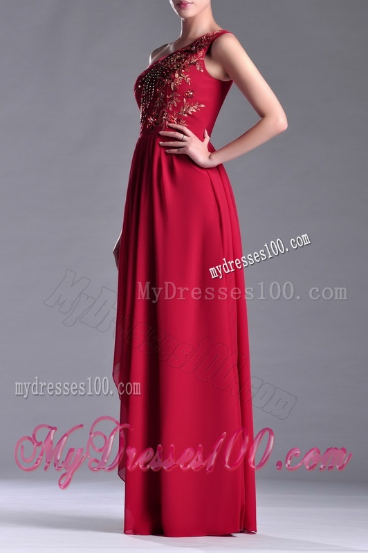 Fashionable Empire One Shoulder Sequins Red Evening Dress with Side Zipper
