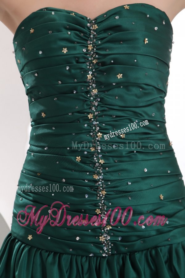 Green Column Ruching and Beading Sweetheart Evening Dress