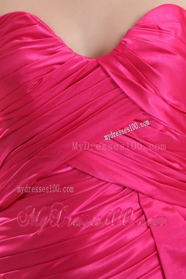 Hot Pink Sweetheart Ruching Mini-length Evening Dress