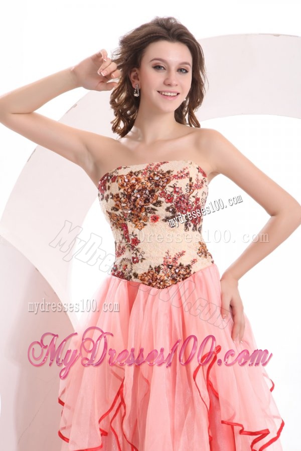 Informal Empire Sweetheart Watermelon Long Appliques Organza Evening Dress
