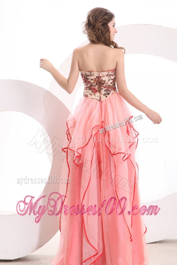 Informal Empire Sweetheart Watermelon Long Appliques Organza Evening Dress