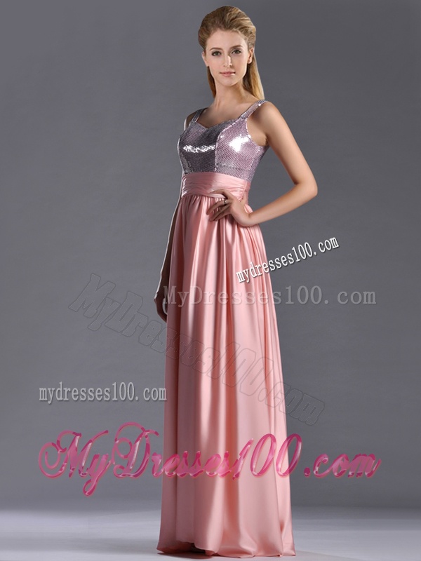 Lovely Empire Straps Zipper Up Peach Evening Dress with Sequins
