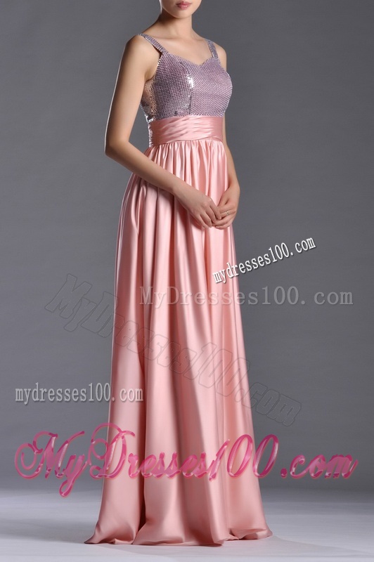 Lovely Empire Straps Zipper Up Peach Evening Dress with Sequins