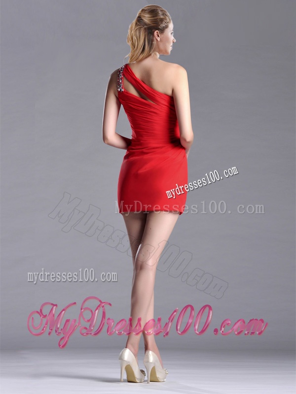 New Arrivals Side Zipper One Shoulder Red Evening Dress with Beading