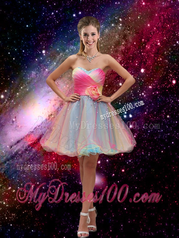 New Style A Line Hand Made Flower and Beaded Evening Dresses in Multi Color
