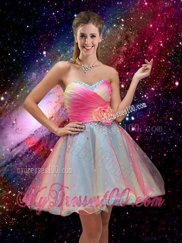 New Style A Line Hand Made Flower and Beaded Evening Dresses in Multi Color