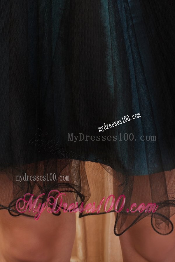 Peacock Green and Black Mini-length Short Evening Dress with Beading