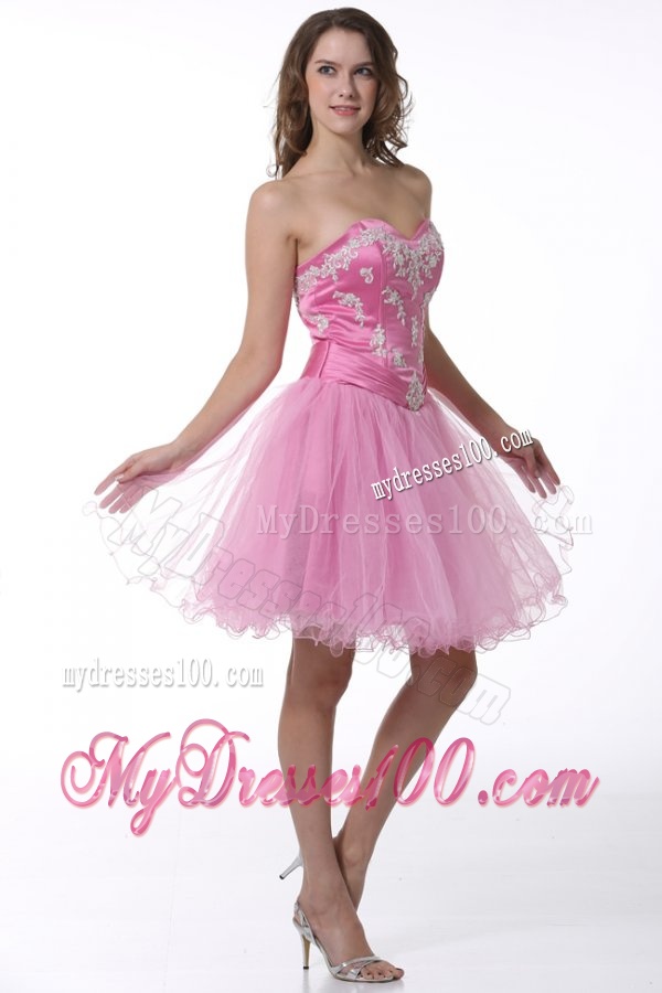 Princess Baby Pink Sweetheart Appliques Knee-length Evening Cocktail Dress