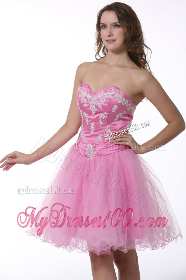 Princess Baby Pink Sweetheart Appliques Knee-length Evening Cocktail Dress