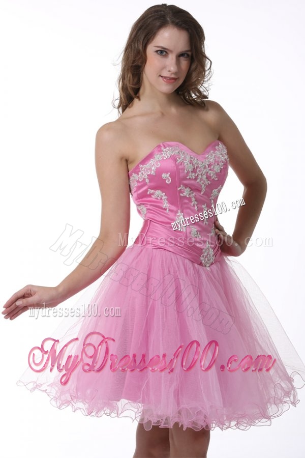 Princess Baby Pink Sweetheart Appliques Knee-length Evening Cocktail Dress