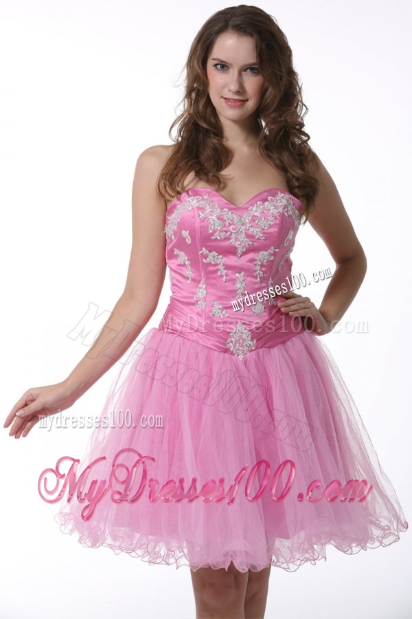 Princess Baby Pink Sweetheart Appliques Knee-length Evening Cocktail Dress