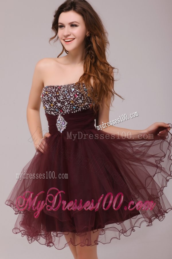 Princess Brown Beading and Ruching Tulle Evening Dress