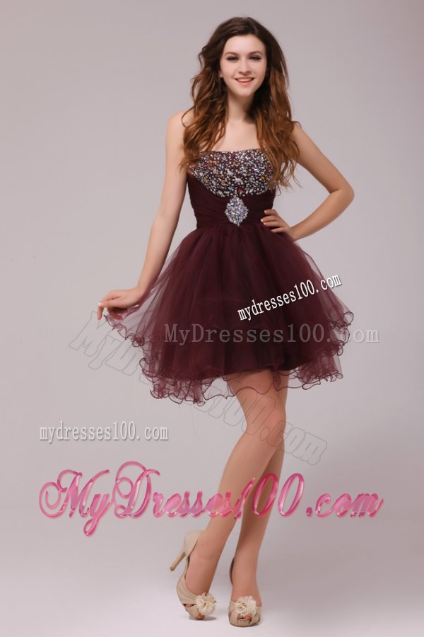 Princess Brown Beading and Ruching Tulle Evening Dress