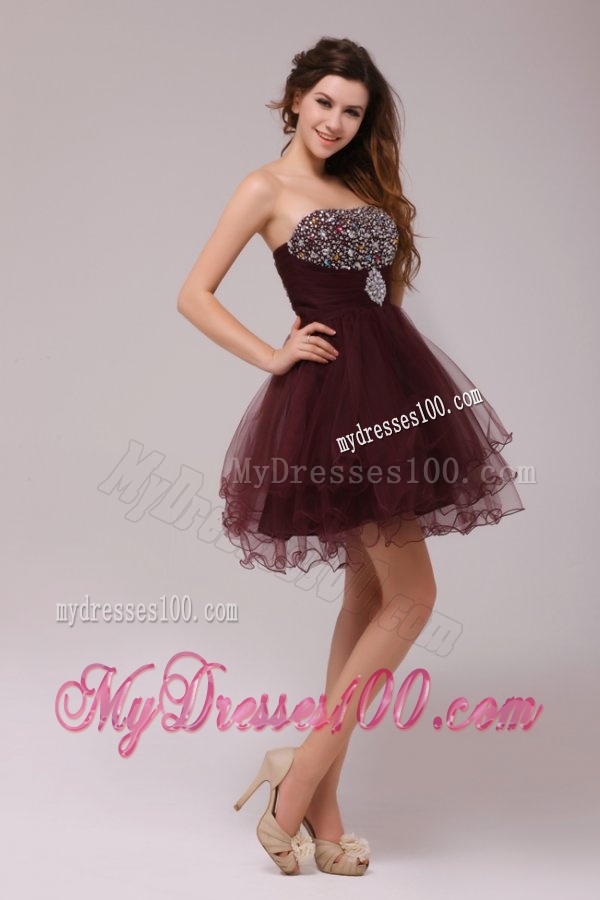 Princess Brown Beading and Ruching Tulle Evening Dress