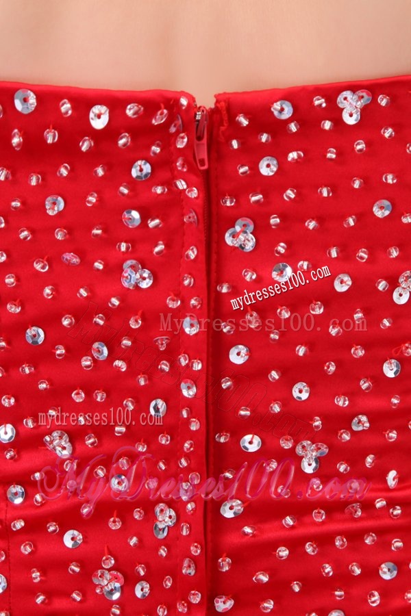 Red A-line Sweetheart Beading Tulle Mini-length Evening Dress