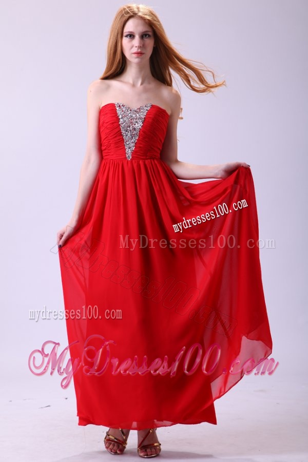 Red Empire Sweetheart Beading Floor-length Chiffon 2016 Evening Dress