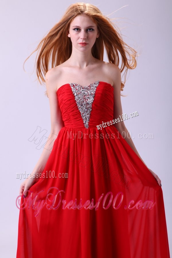 Red Empire Sweetheart Beading Floor-length Chiffon 2016 Evening Dress
