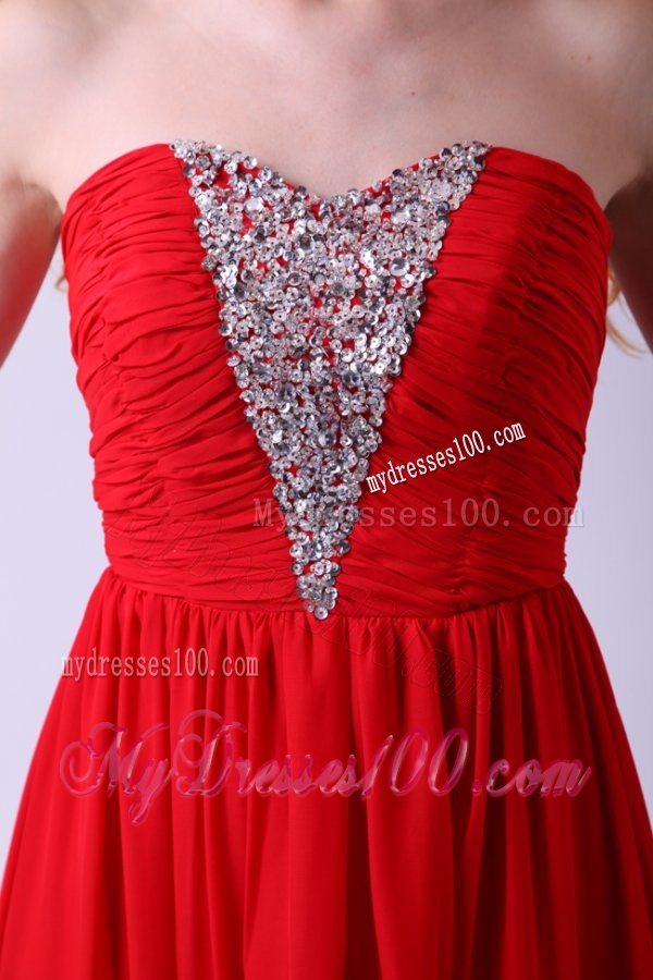 Red Empire Sweetheart Beading Floor-length Chiffon 2016 Evening Dress