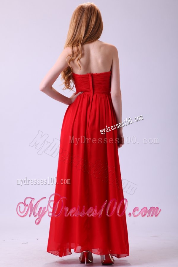 Red Empire Sweetheart Beading Floor-length Chiffon 2016 Evening Dress