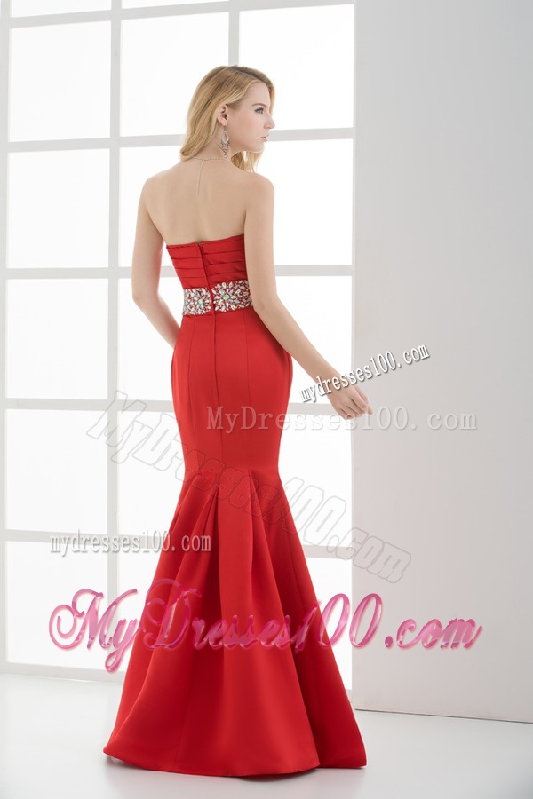Red Mermaid Sweetheart Sleeveless Beading and Ruching Evening Dress