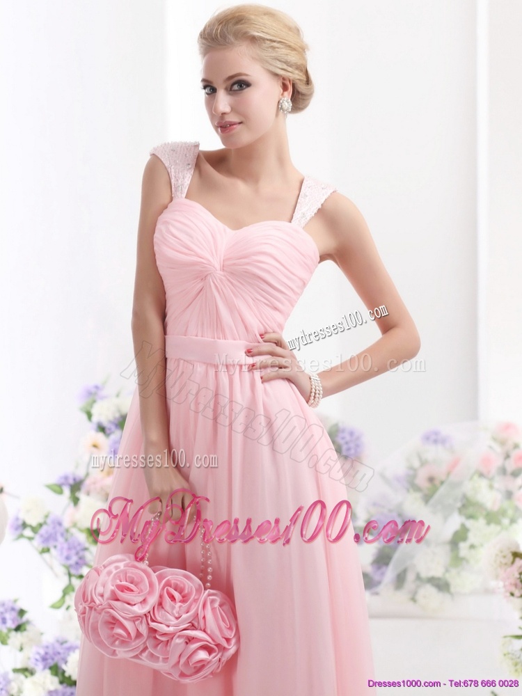 Remarkable 2016 Ruched Baby Pink Evening Dress with Brush Train