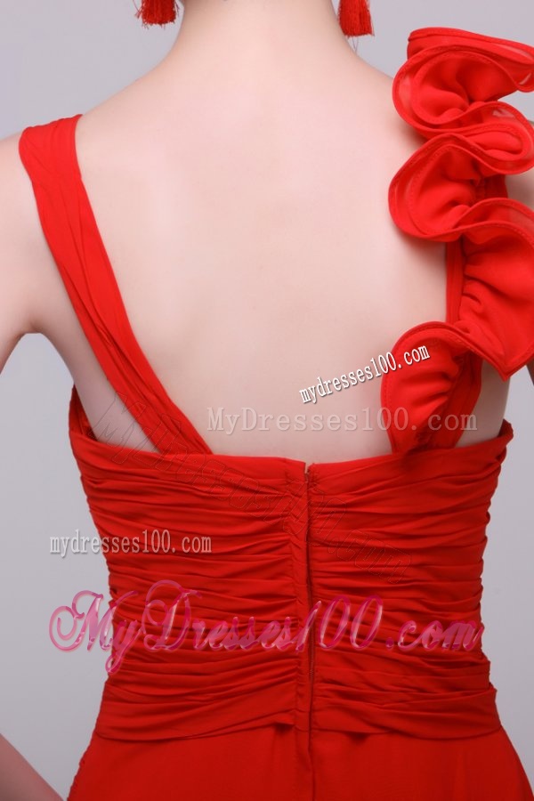 Simple Red Straps Chiffon Empire Evening Dress with Flowers