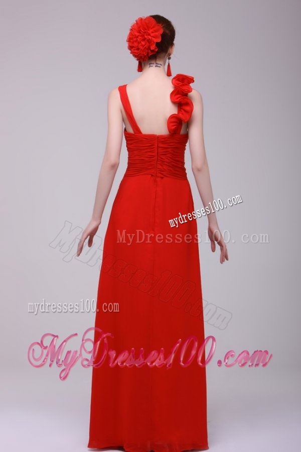 Simple Red Straps Chiffon Empire Evening Dress with Flowers