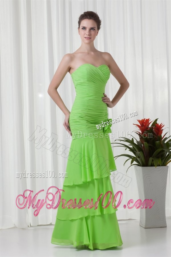 Spring Green Column Sweetheart Floor-length Chiffon Ruching Evening Dress