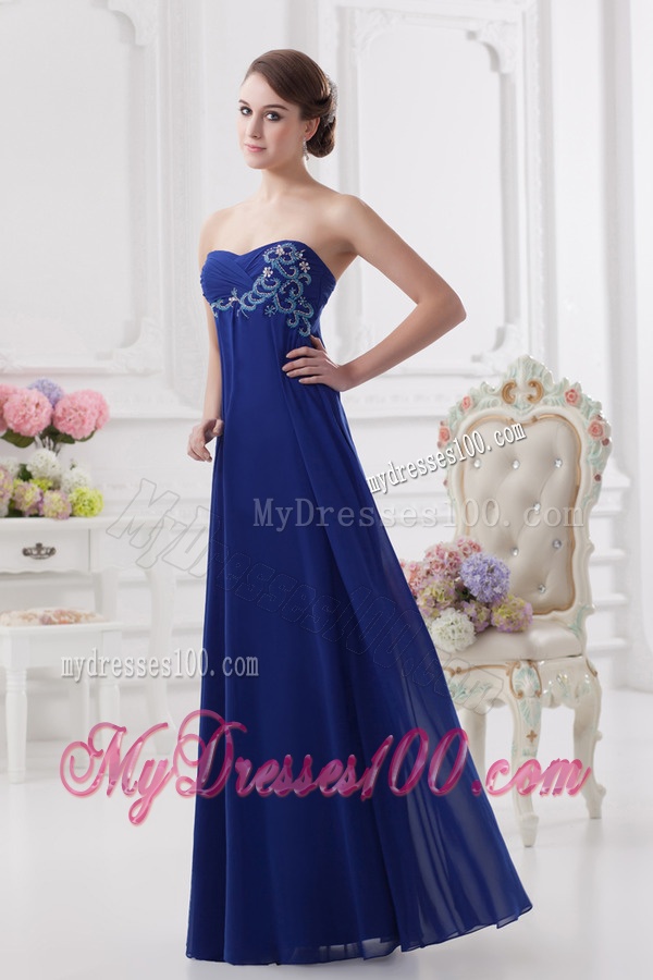 Sweetheart Dark Blue Appliques Floor-length Evening Dress