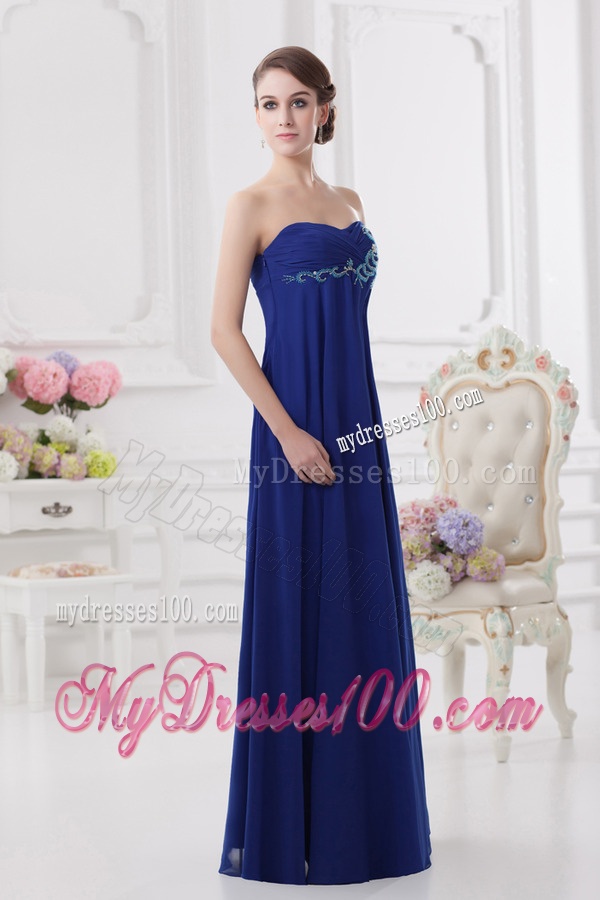Sweetheart Dark Blue Appliques Floor-length Evening Dress