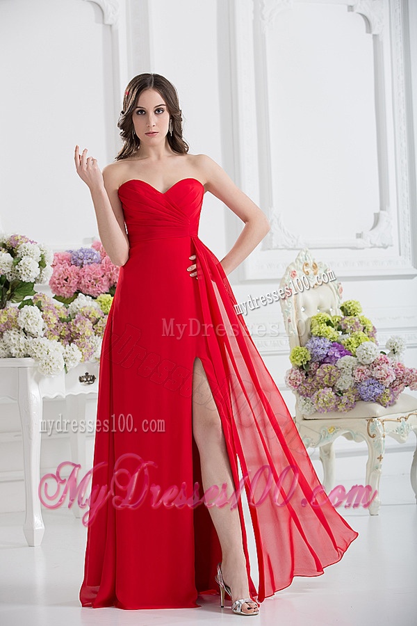Sweetheart Empire Ruching Chiffon Evening Dress in Red