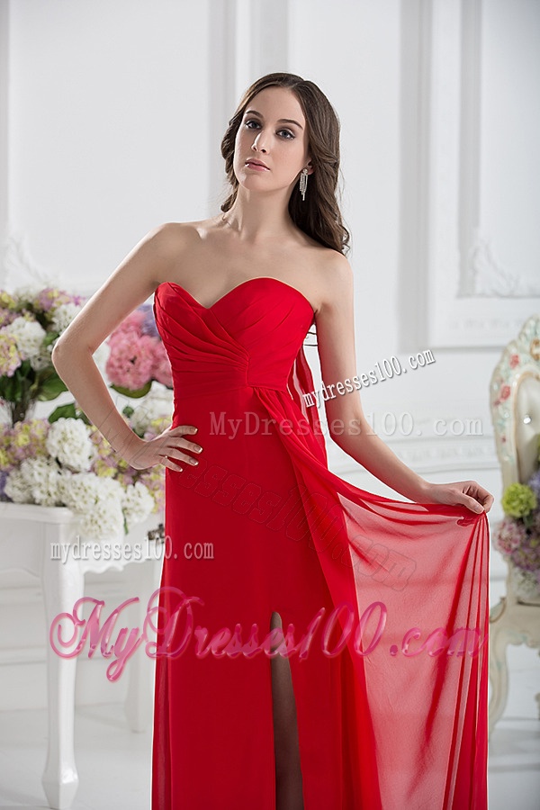 Sweetheart Empire Ruching Chiffon Evening Dress in Red