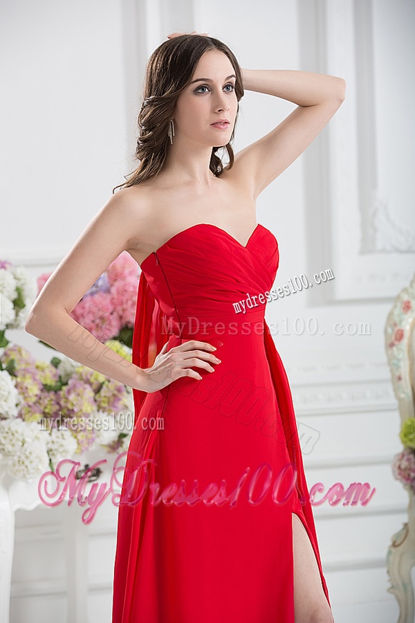 Sweetheart Empire Ruching Chiffon Evening Dress in Red
