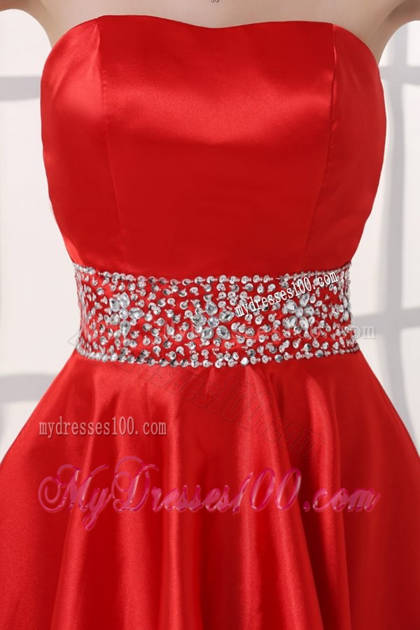 Sweetheart High-low Red Empire Beaded Decorate Waist Evening Dress