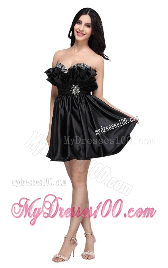 Sweetheart Mini-length Beaded Decorate Black Evening Dress for 2016