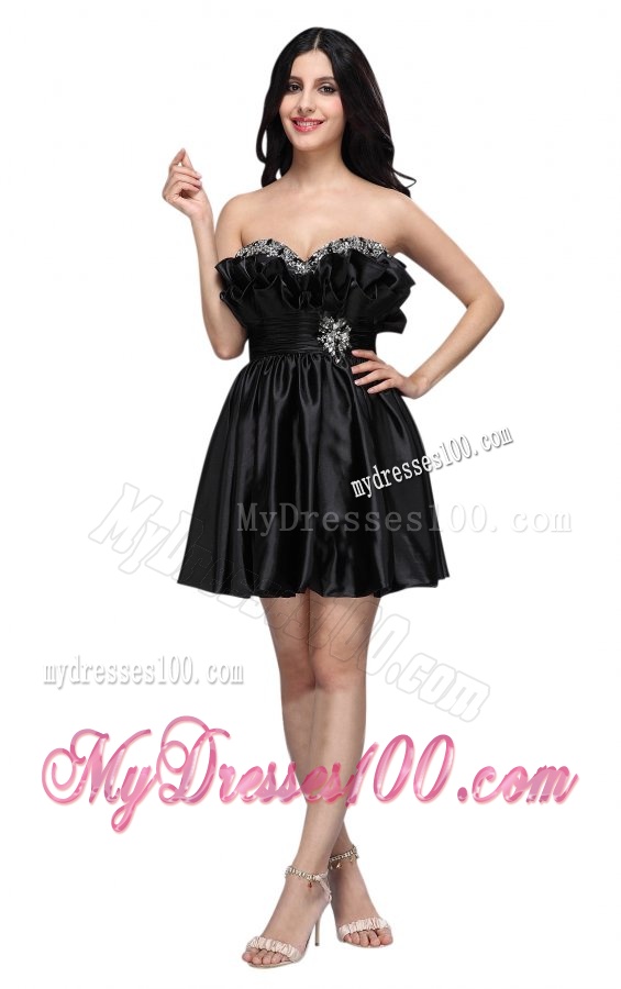 Sweetheart Mini-length Beaded Decorate Black Evening Dress for 2016