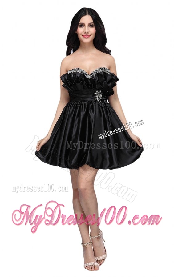 Sweetheart Mini-length Beaded Decorate Black Evening Dress for 2016