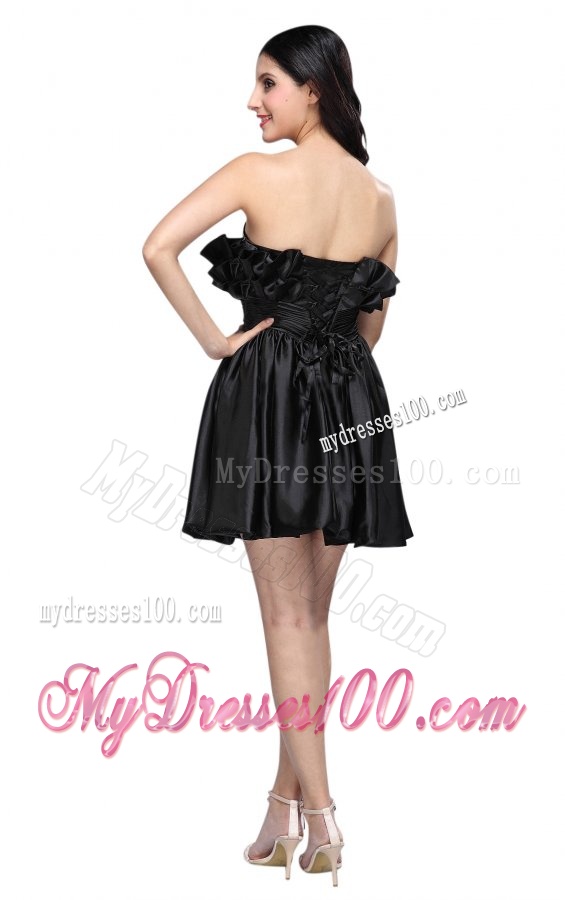 Sweetheart Mini-length Beaded Decorate Black Evening Dress for 2016