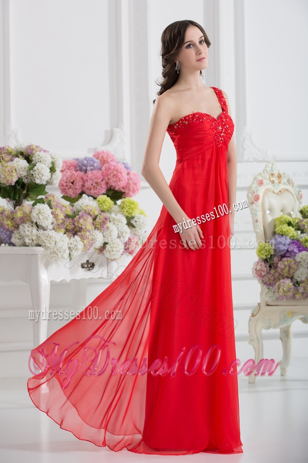 Sweetheart One Shoulder Empire Beading Red Evening Dress