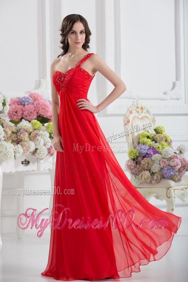 Sweetheart One Shoulder Empire Beading Red Evening Dress