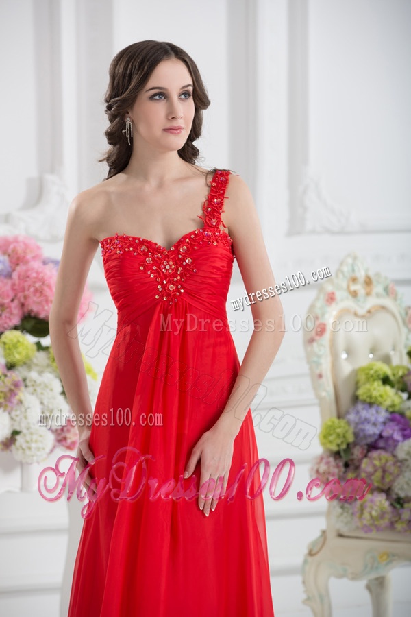 Sweetheart One Shoulder Empire Beading Red Evening Dress